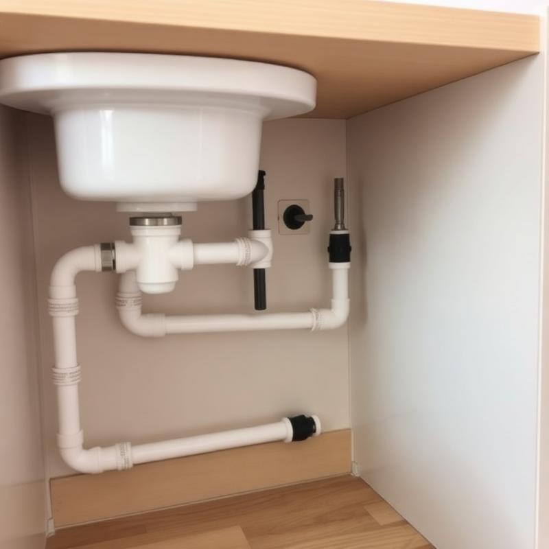 Kitchen sink drainage plumbing installed under the counter