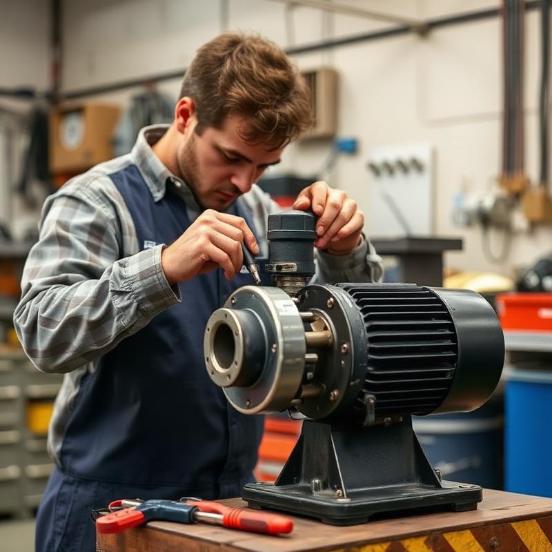 Technician repairing a domestic water pump motor
